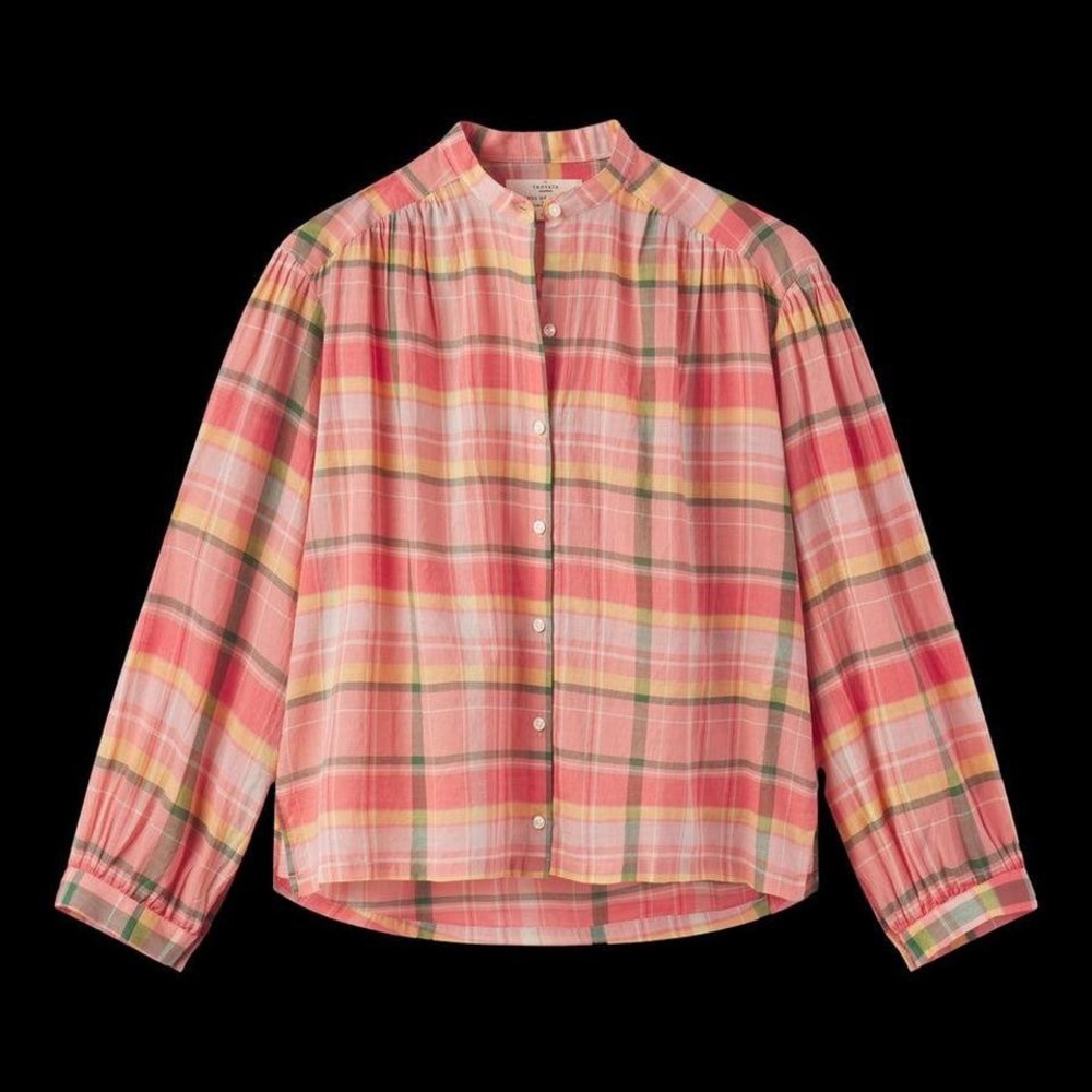 Trovata Birds of Paradis Breezy Boxy Lilly Blouse, Marmalaide Pink Plaid, S